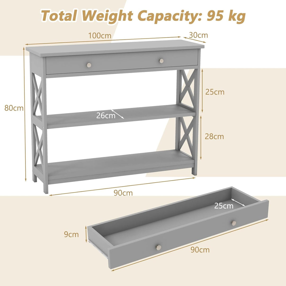 3-Tier Console Table, Wooden Sofa Tables Narrow (Grey)