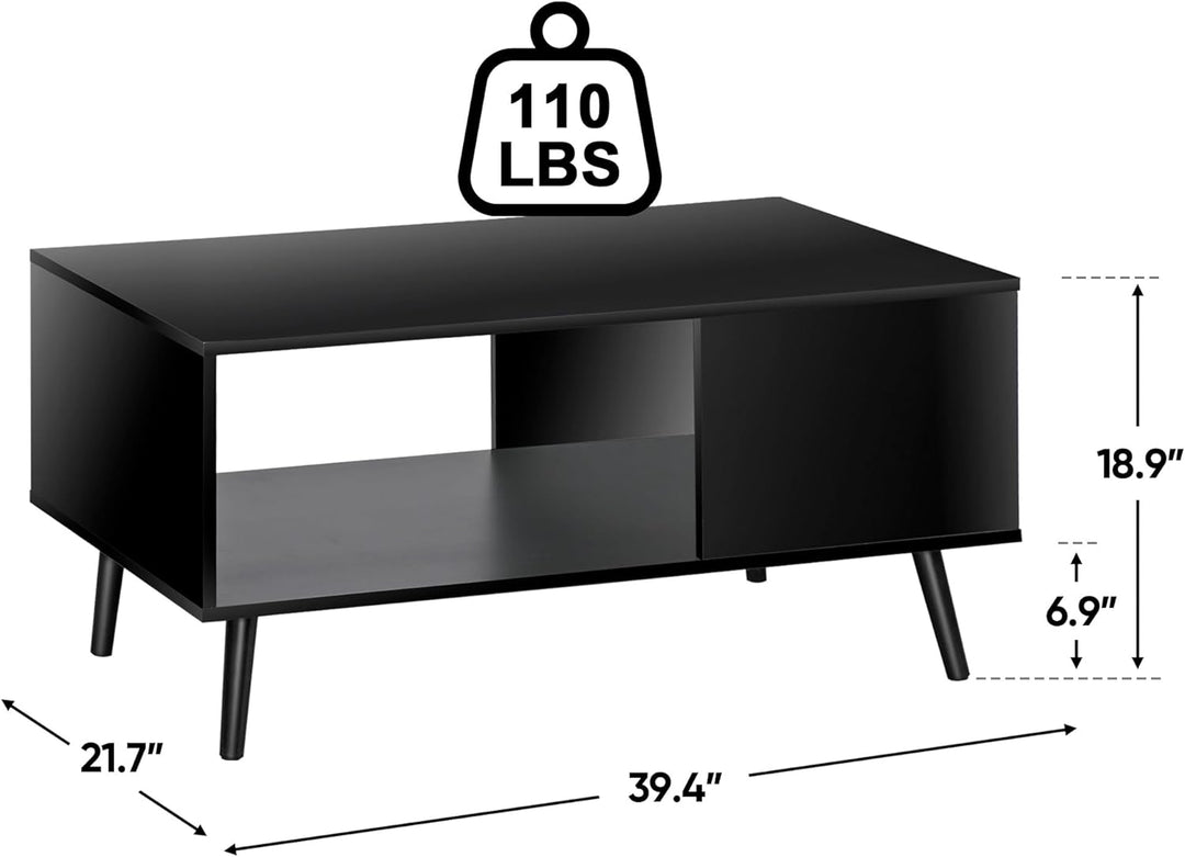 Super Deal 2-Tier Modern Coffee Table with Storage, Black