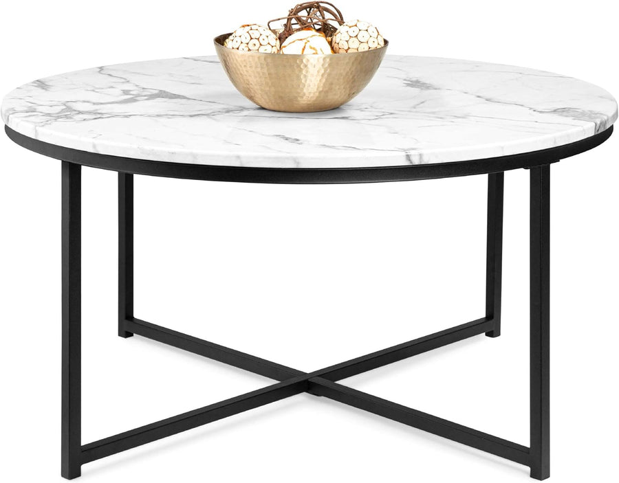 Faux Marble Accent Table, Modern End Table, White/Black