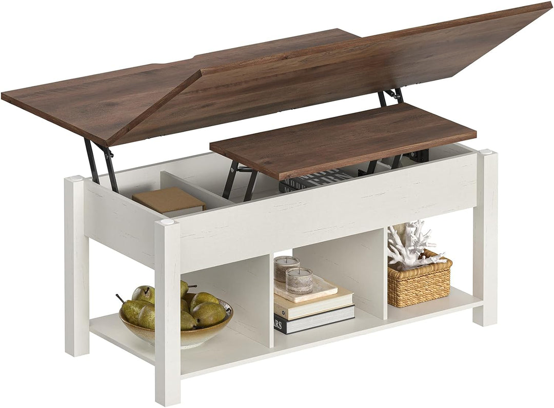 Versatile Farmhouse Coffee Table, Hidden Storage, Open Shelf, Old White