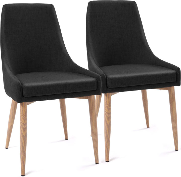 Black Linen Dining Chairs Set of 2