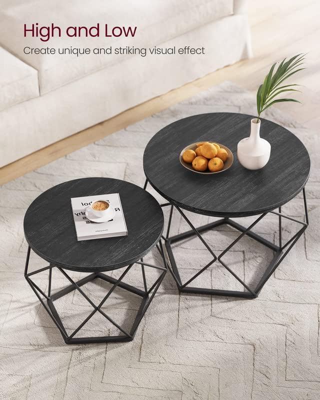 VASAGLE Small Coffee Table Set, Round Side End Tables, Black