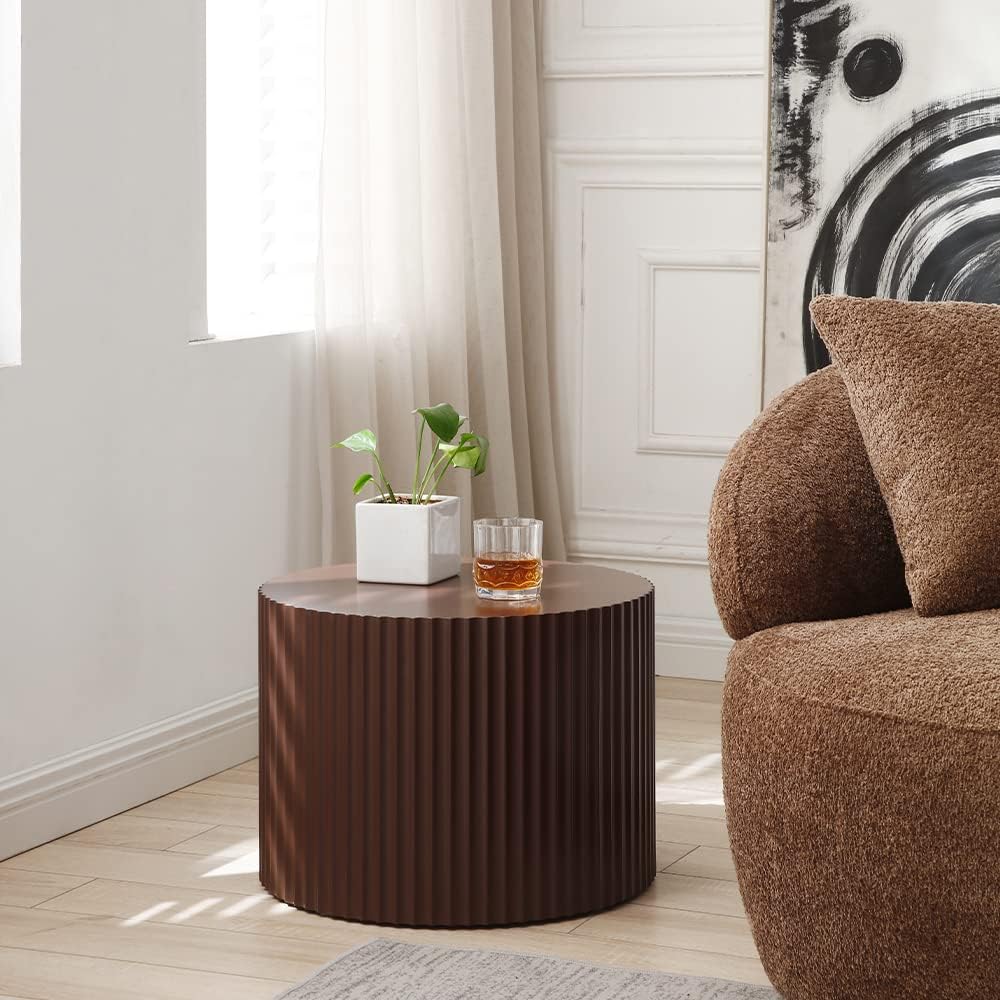 Modern Round Coffee Table Set, Nesting End Tables, Wood Circle