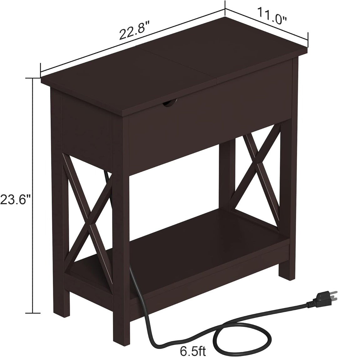 End Table w/ Charging Station, Flip Top Side Table