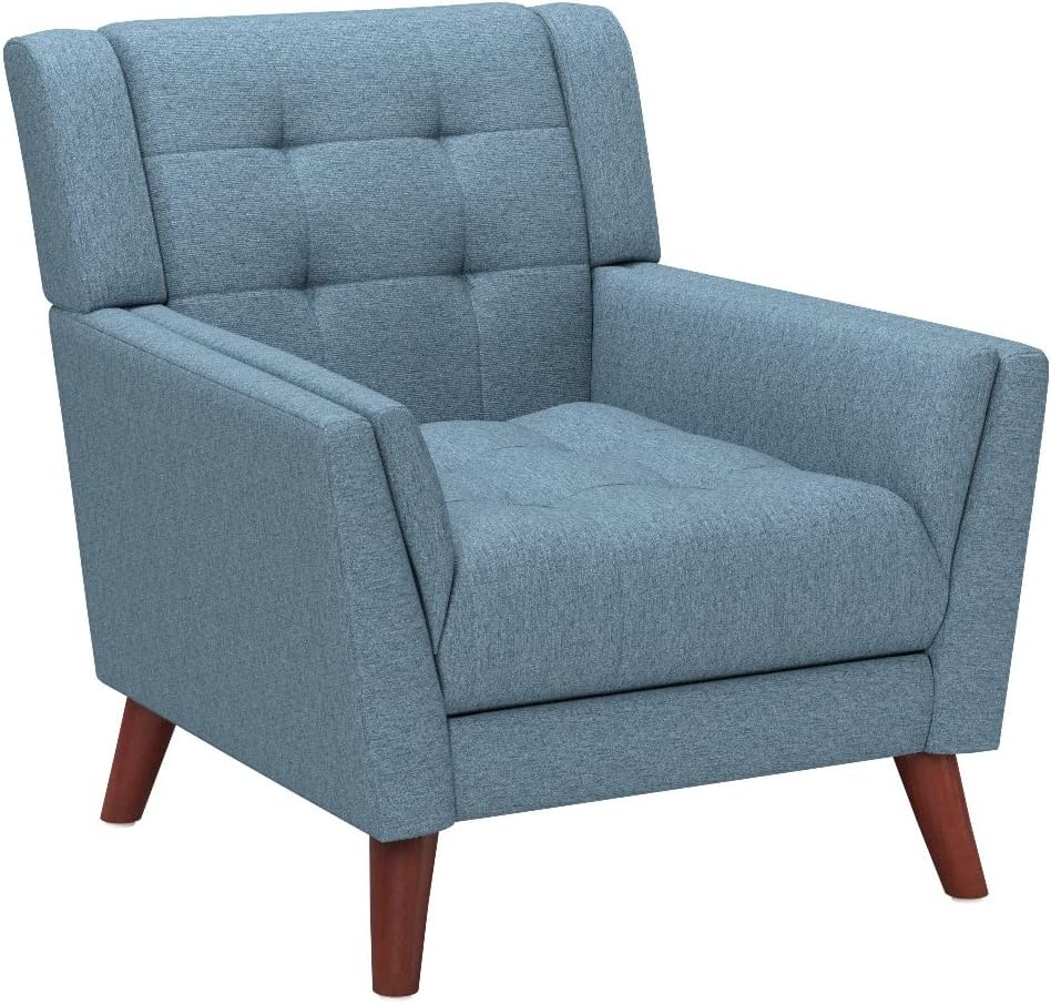 Alisa Mid Century Modern Fabric Arm Chair, Blue