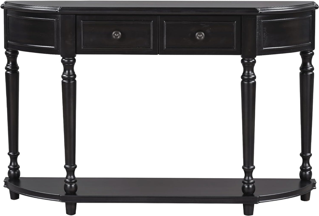 Retro Half Moon Console Table, 2 Drawers, Shelf