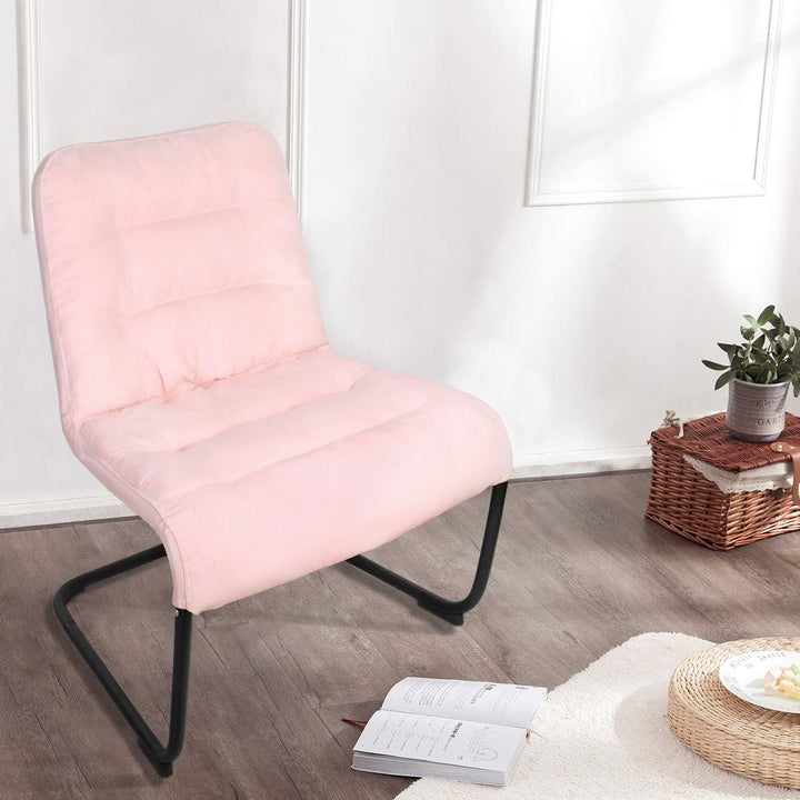 Upholstered Metal Modern Chair with Soft Cushion, Pink