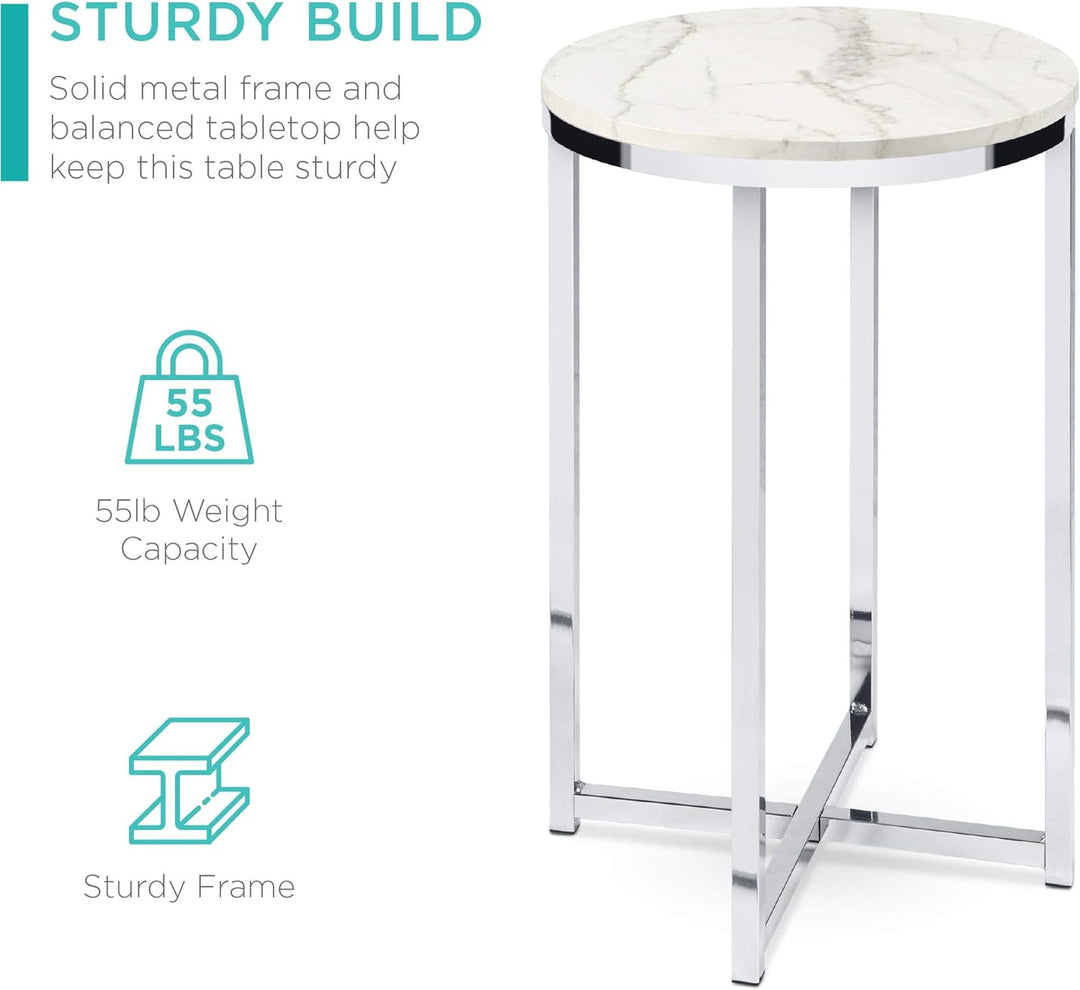 16in Faux Marble Accent Table - White/Chrome