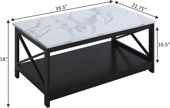 Convenience Concepts Oxford Coffee Table with Shelf, White Faux Marble