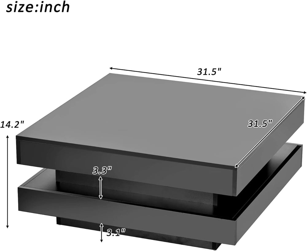 Minimalist Modern Square Coffee Table with 16-Color LED Lights, Black
