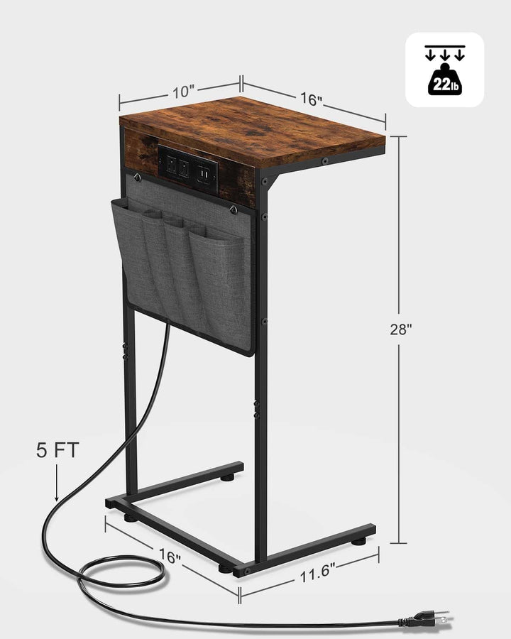 C Shaped End Table w/ Charging Station, Storage Bag