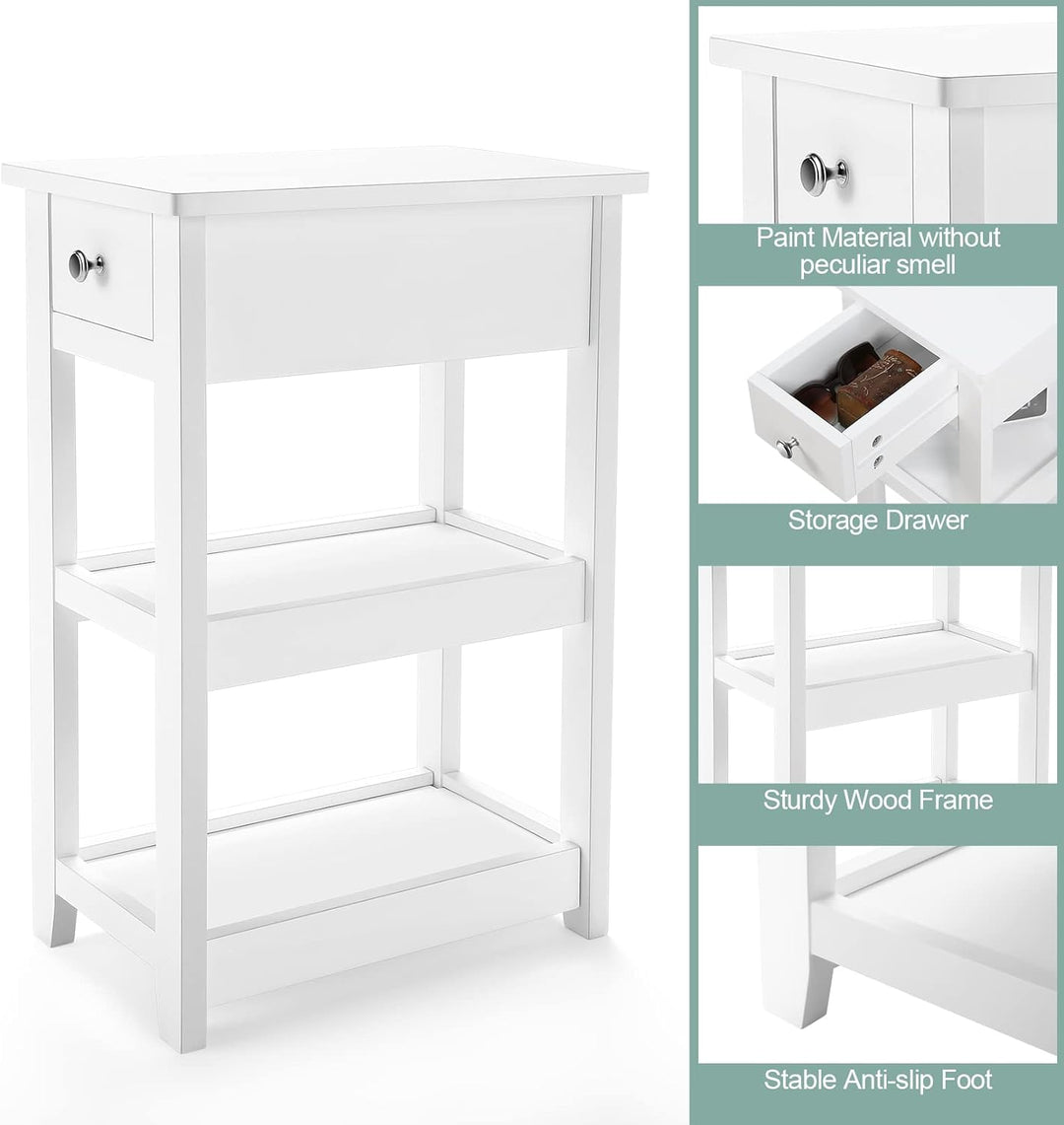 3-Tier White Nightstand, Wood Look Accent Tables