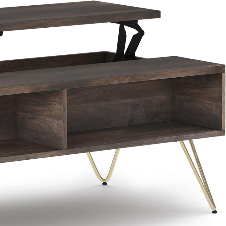 Solid Mango Wood and Metal Industrial Lift Top Coffee Table, Ebony