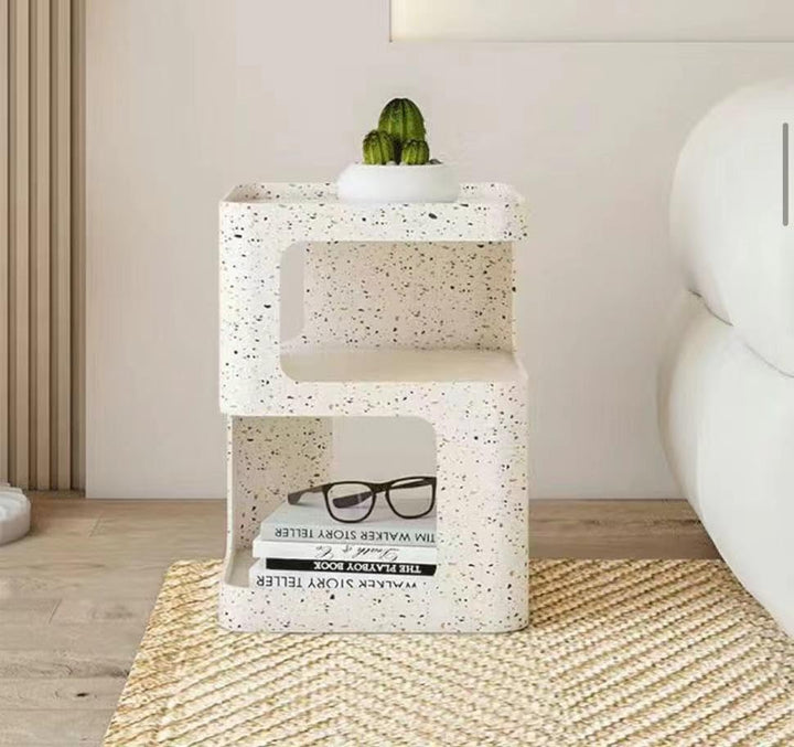 Small Modern End Table with Storage Shelf (Marble)