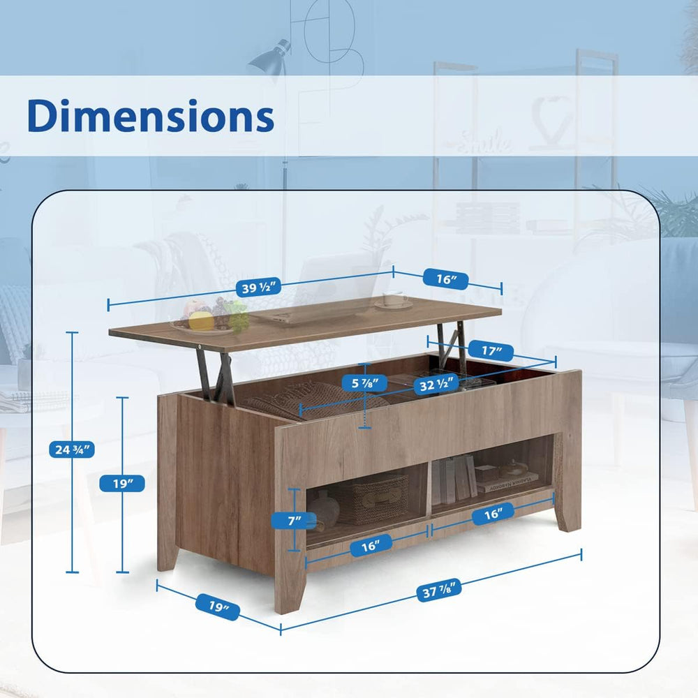 Modern Lift Top Coffee Table with Hidden Compartment, Light Gray