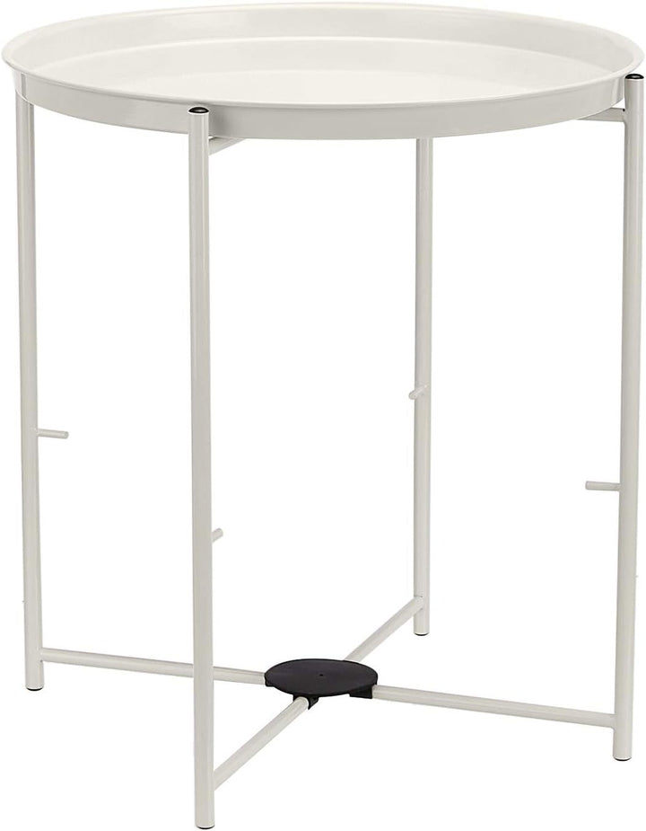 Basics Round Storage End Table, White/Heather Gray, 17.7