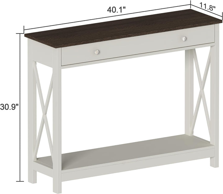 Oxford Design Farmhouse Console Table, Antique White & Brown