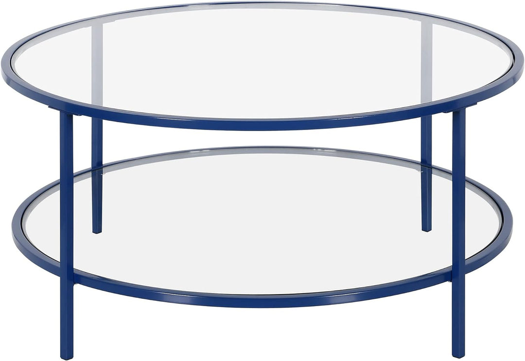 Mykonos Blue Round Coffee Table with Glass Top, Modern Furniture