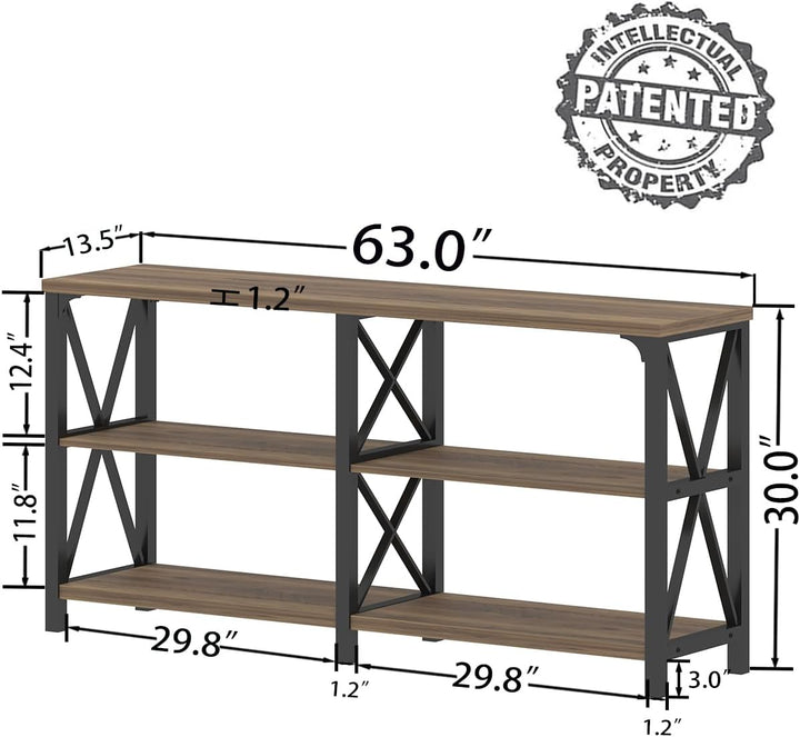 Wood Console Table, 3 Tier Sofa Table, 63 Inch