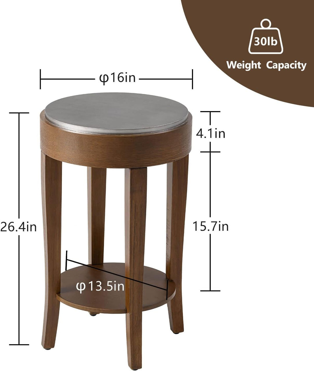 2-Tier Round End Table, Brown & Silver Accent