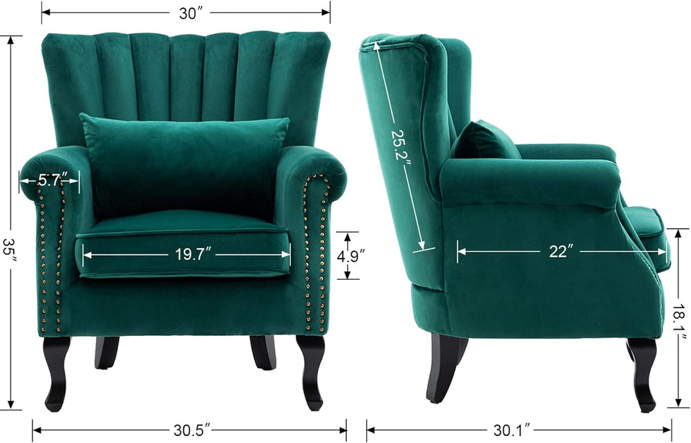 Green Accent Chair Velvet Wingback Chair Pillow