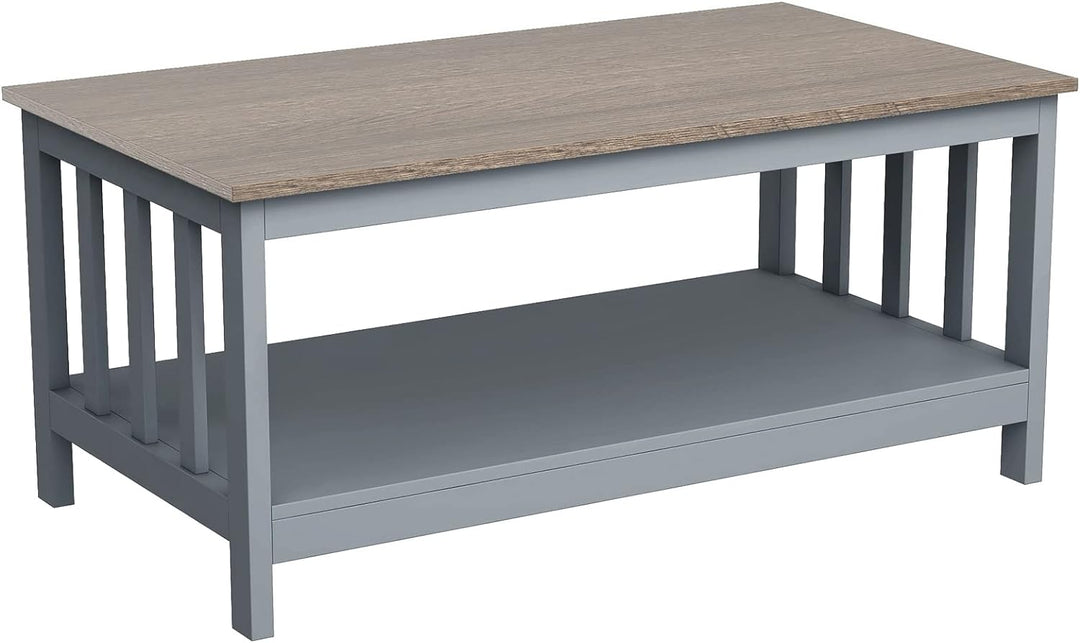 ChooChoo Farmhouse Coffee Table with Shelf, Grey