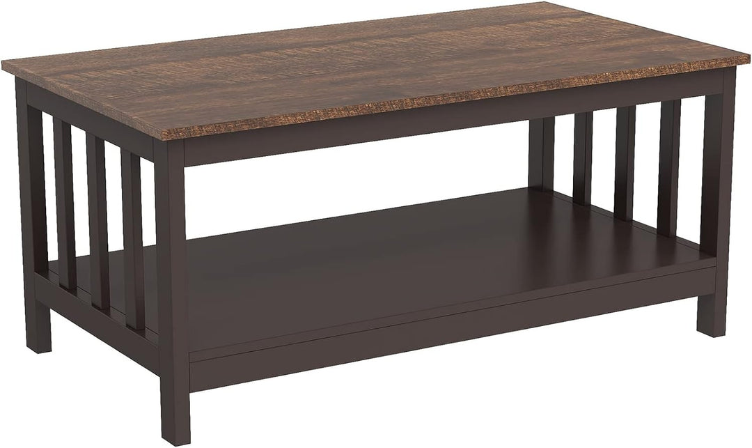 Farmhouse Coffee Table with Shelf, Espresso Finish