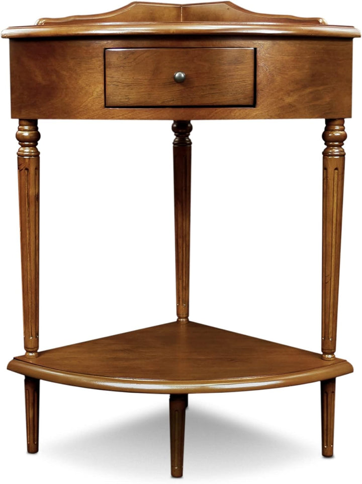 Leick Corner Accent Table with Drawer & Shelf, Pecan