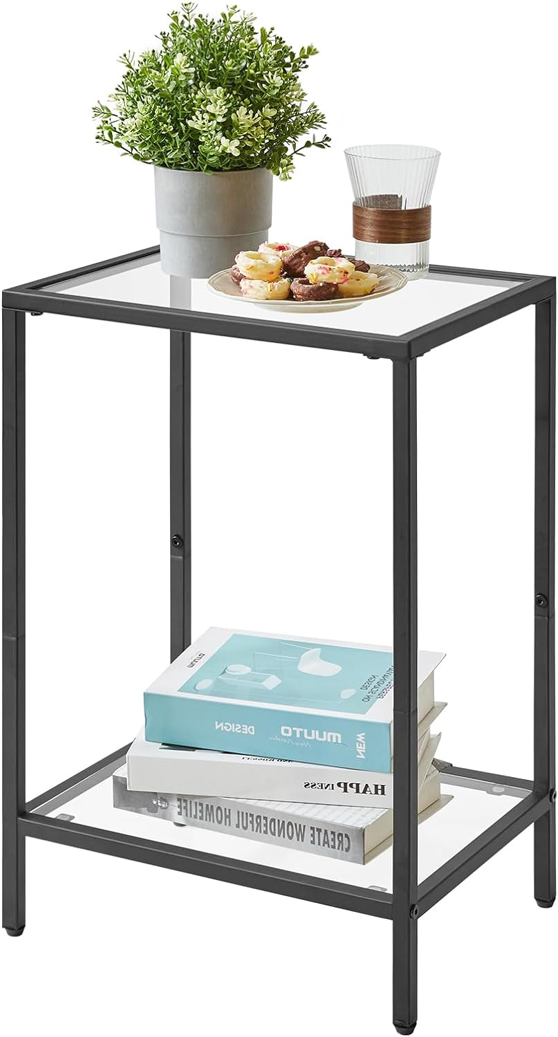 Tempered Glass Side Table, 2 Tier End Table