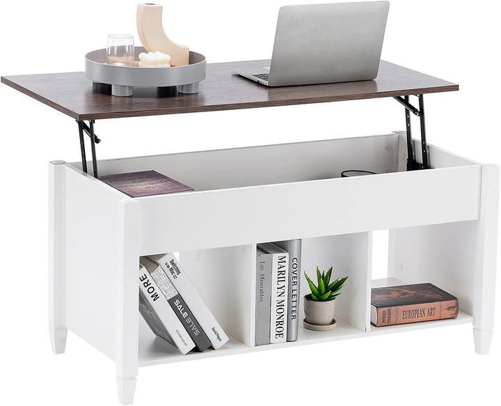 Lift Top Coffee Table with Storage Shelf, Hidden Compartment, White