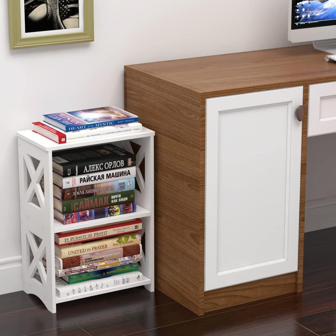 3-Tier Side Table, Narrow Bedside Shelf, White