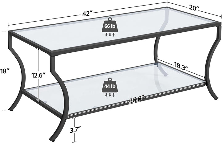 Stylish Glass Coffee Table, Modern Rectangle Design, Black