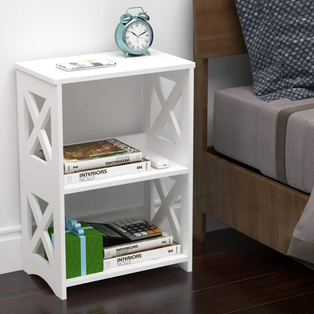 3-Tier Side Table, Narrow Bedside Shelf, White