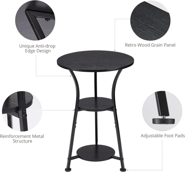 3-Tier Round Accent Table for Small Spaces, Black