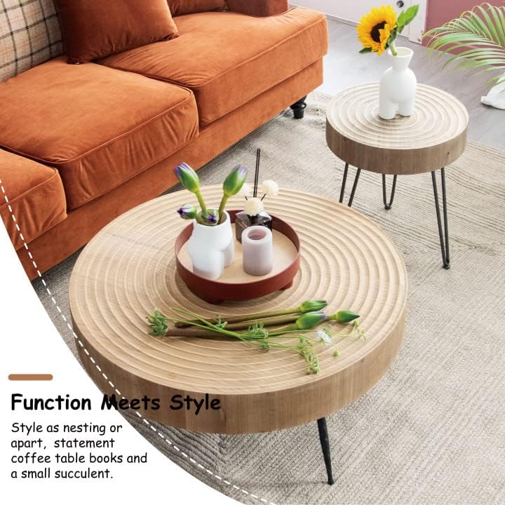 2-Piece Modern Farmhouse Coffee Table Set, Natural Finish