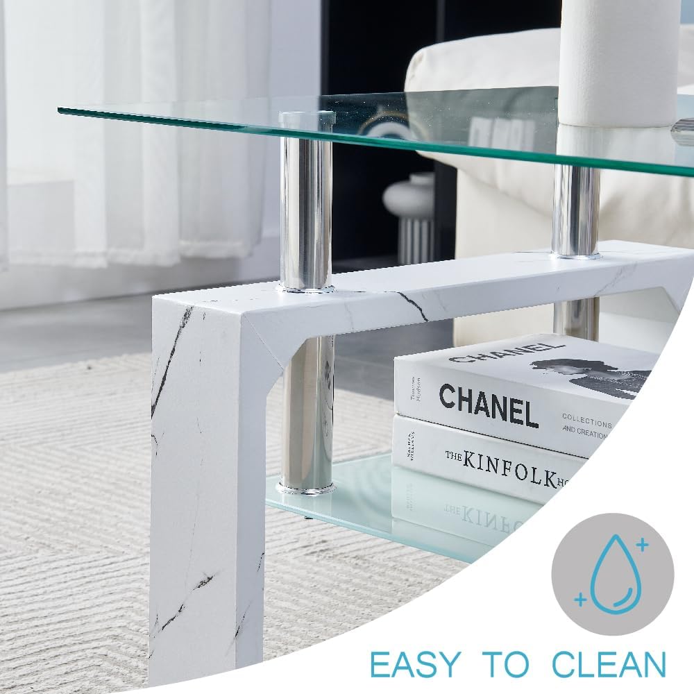 Elegant Modern Rectangle Coffee Table, Marble