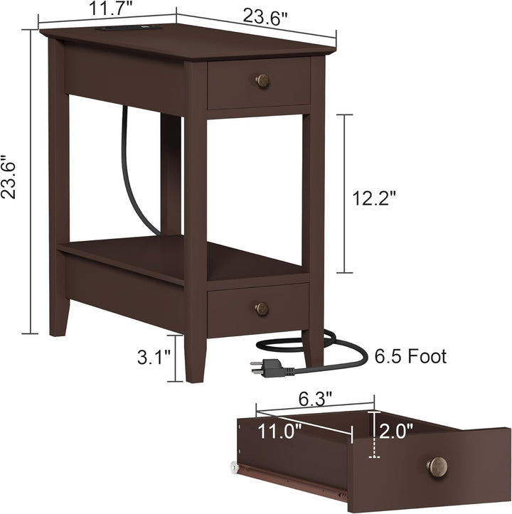 Side Table w/ Charging Station, 2-Drawer Nightstand