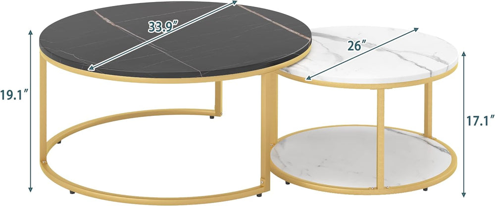 Elegant Modern Round Coffee Table Set, Black and White