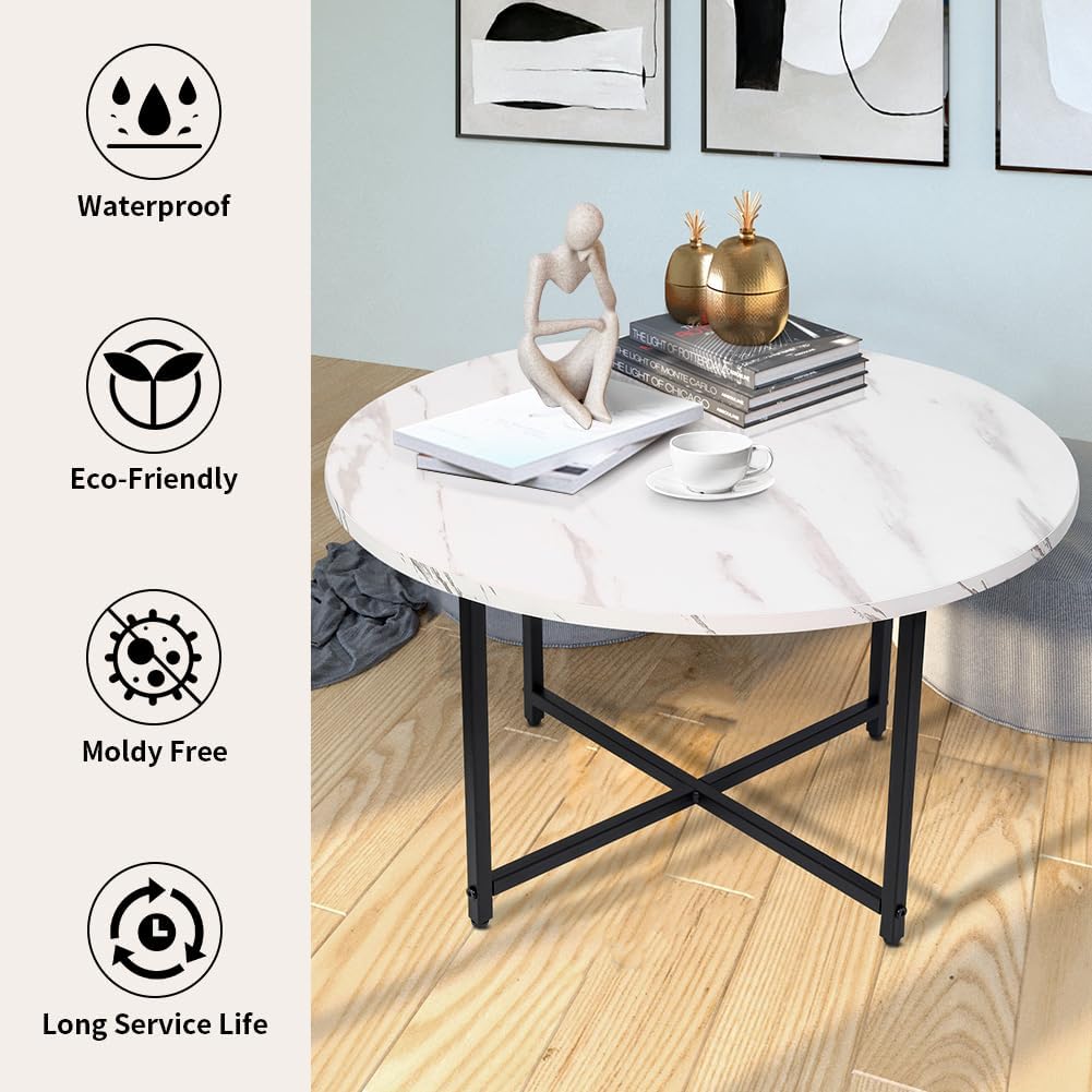 Round Coffee Table - Stylish Modern Small Coffee Table, White