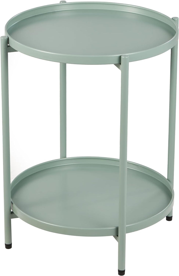 2 Tier Round Metal Side Table, Folding End Tables