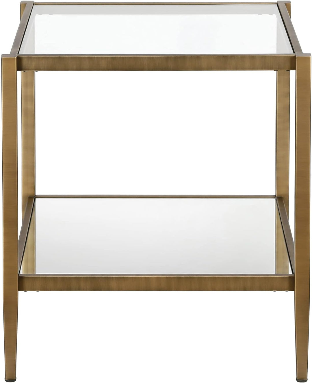 Elegant Square Side Table with Mirror Shelf, Brass Finish