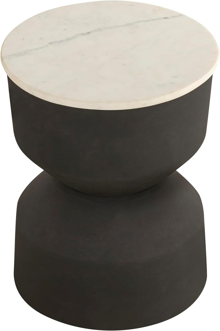 Albany Side Table, White Marble, Black Metal