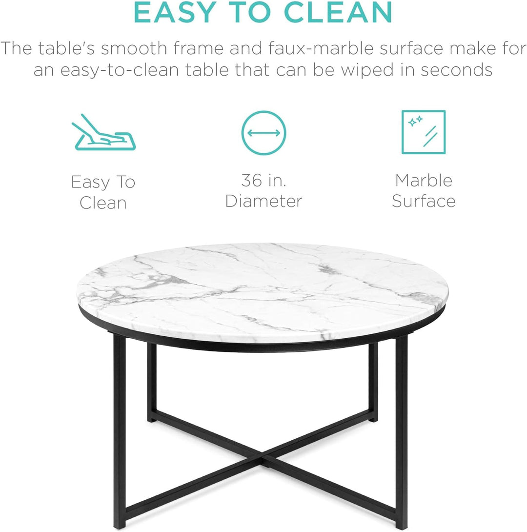 Faux Marble Accent Table, Modern End Table, White/Black