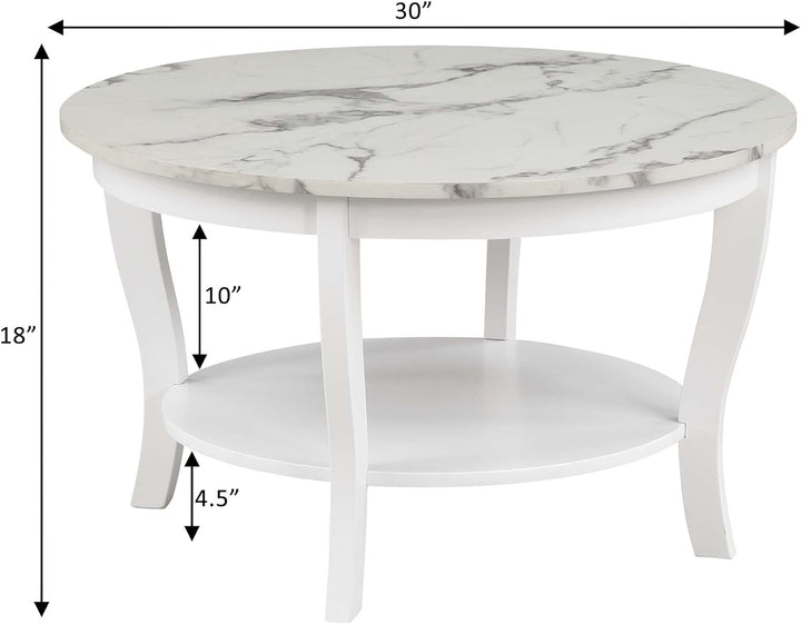 Convenience Concepts American Heritage Round Coffee Table, White Faux Marble