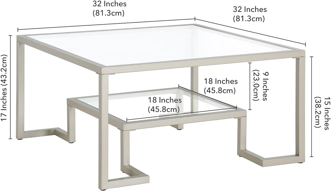 Satin Nickel Square Coffee Table, Modern Living Room Furniture