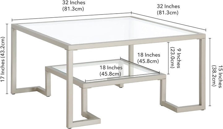 Satin Nickel Square Coffee Table, Modern Living Room Furniture