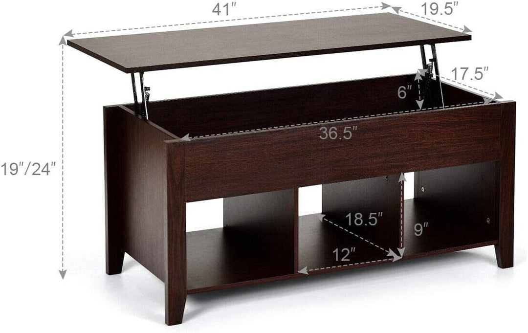 Lift Top Coffee Table with Hidden Storage, Wooden Accent Furniture, Espresso