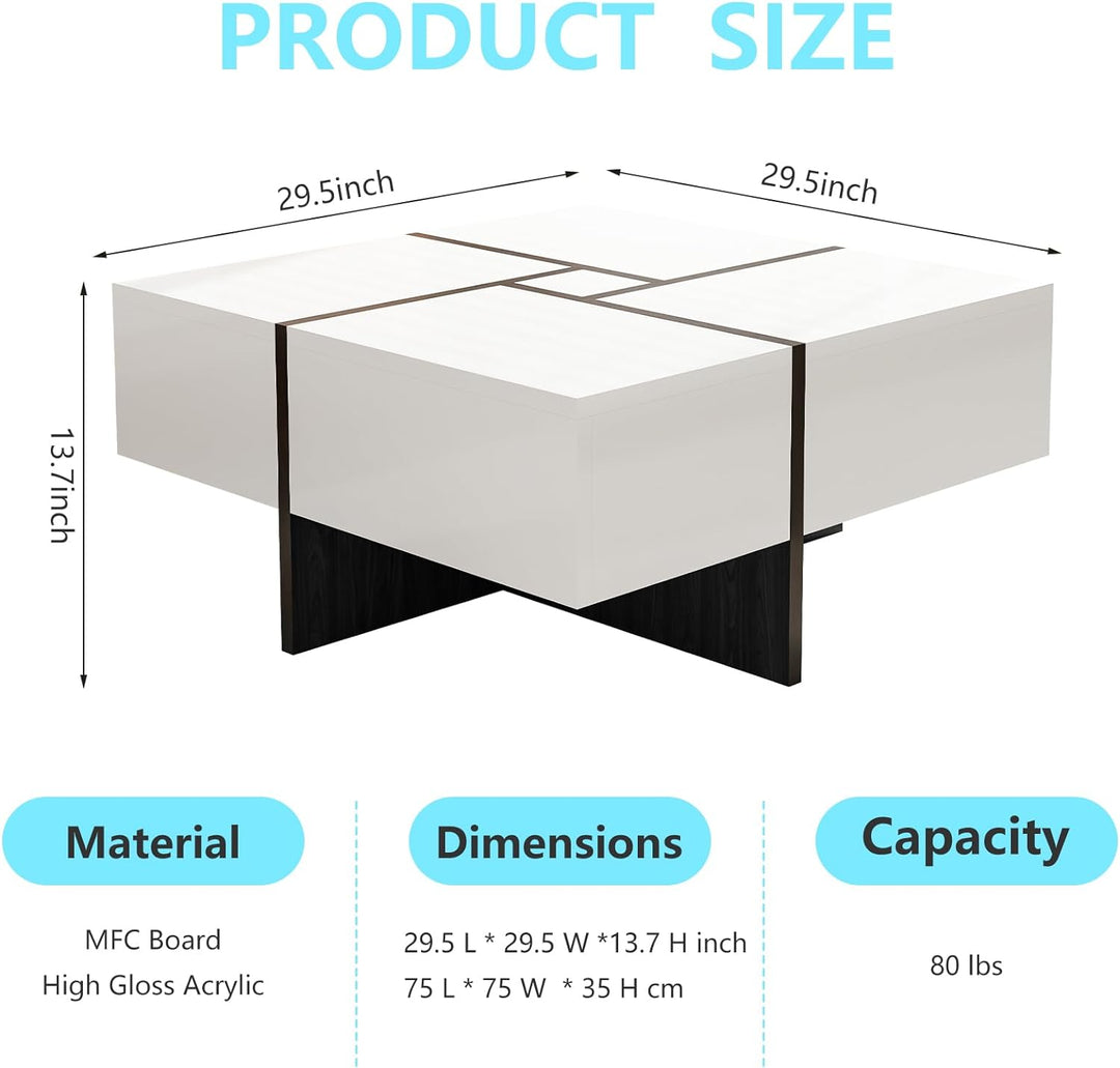 Modern White Coffee Table, Durable Particle Board, Waterproof, Pr4