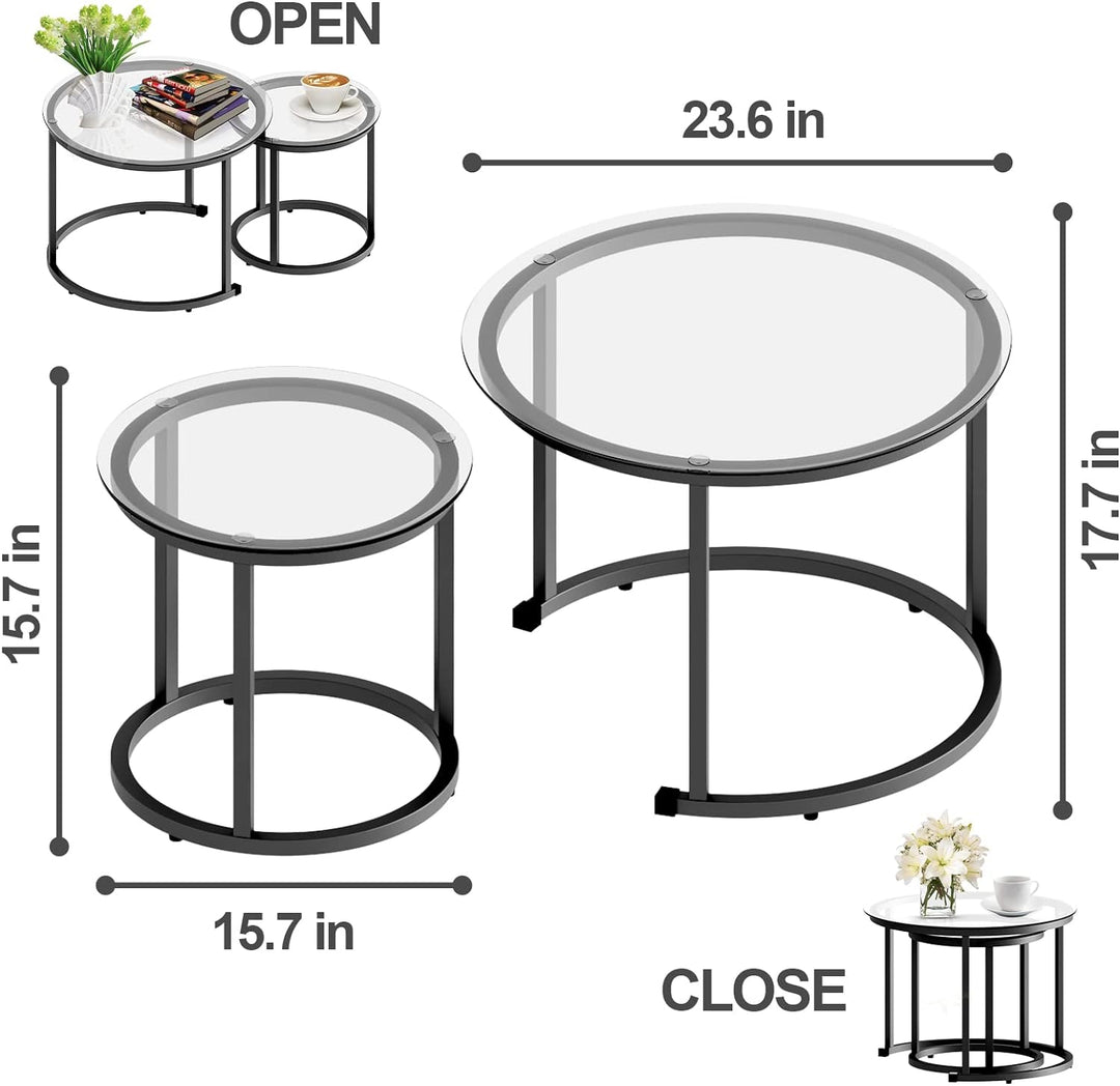 Black Nesting Coffee Glass Table Set of 2, Metal