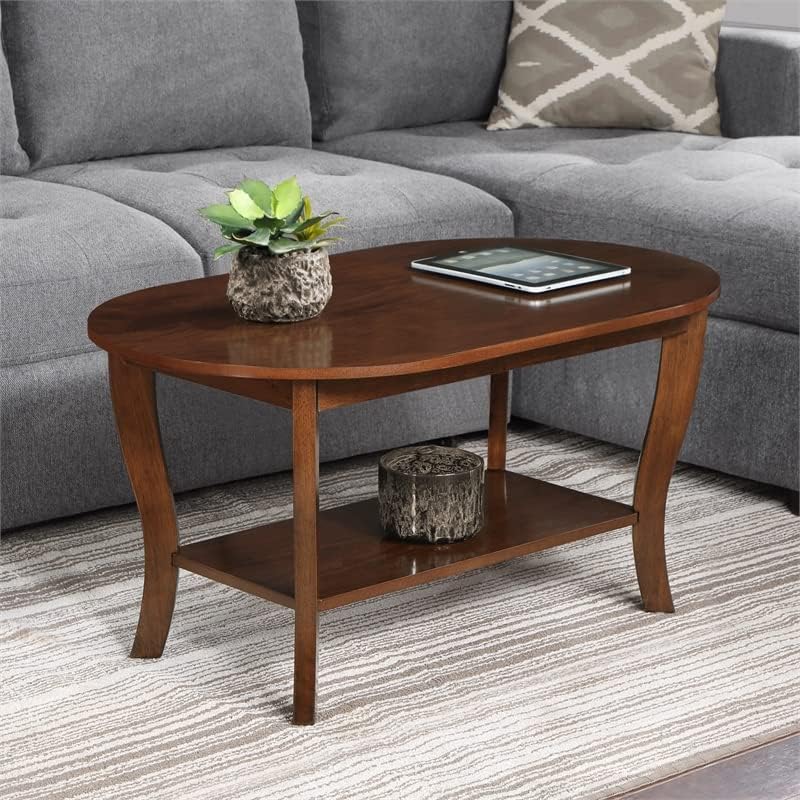 Oval Coffee Table with Shelf, Espresso Wood Finish